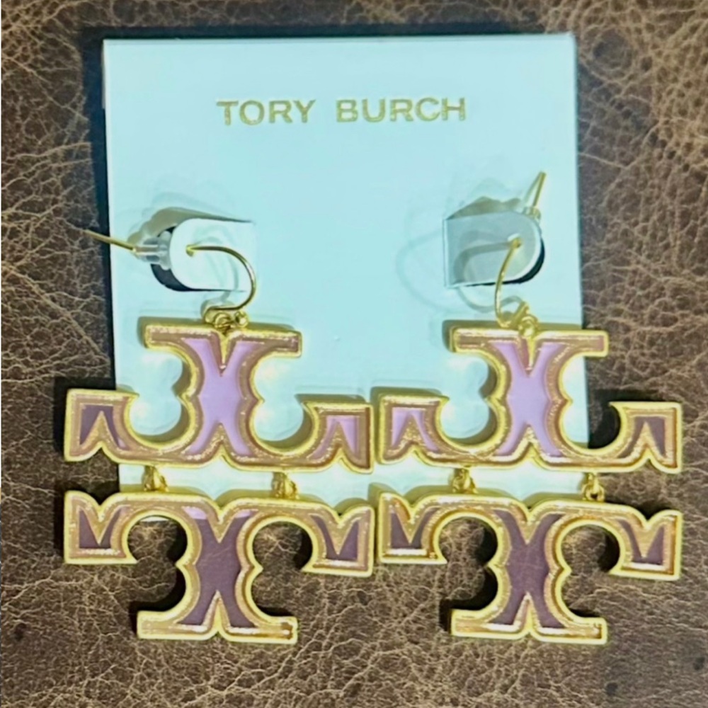NEW TORY BURCH Hinged Transparent Double-T Earrings